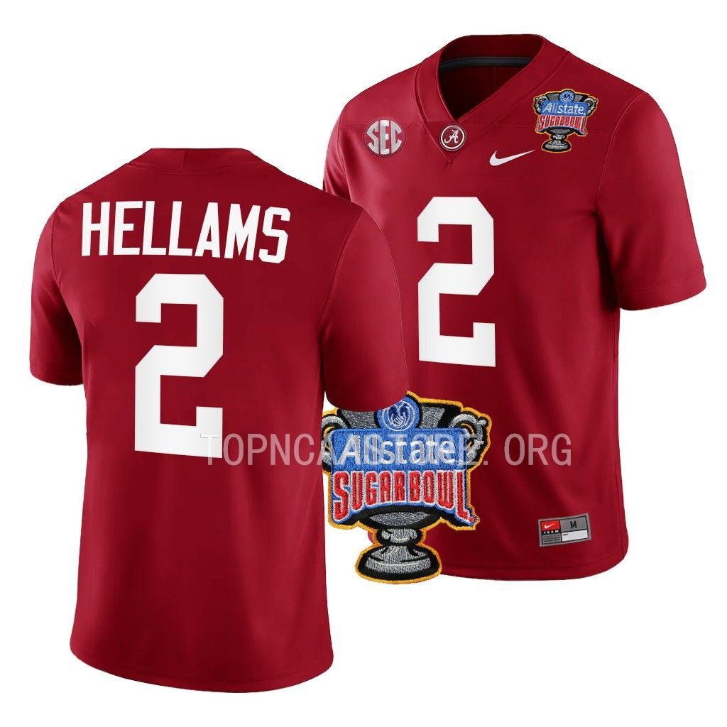 Men's Alabama Crimson Tide DeMarcco Hellams #2 Crimson 2022 Sugar Bowl NCAA College Football Jersey